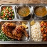 وجبه نص فرخه + أرز + خضار