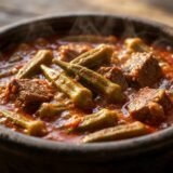 طاجن بامية باللحمة